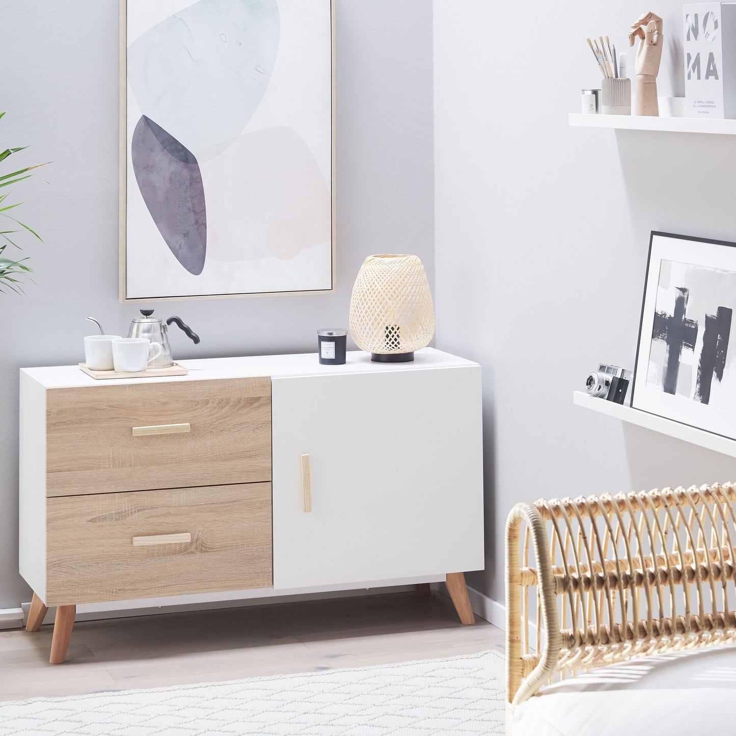 NovaCasa Sideboard White And Light Brown MDF 2 Drawers