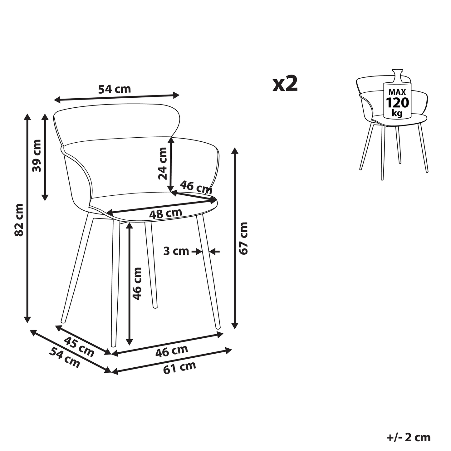 Grey Dining Chairs Set of 2 With Ergonomic Back and Metal Legs