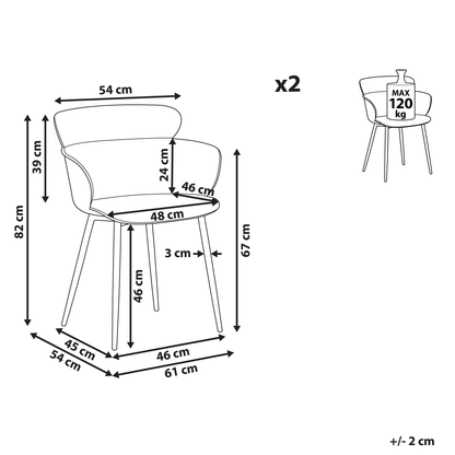 Grey Dining Chairs Set of 2 With Ergonomic Back and Metal Legs