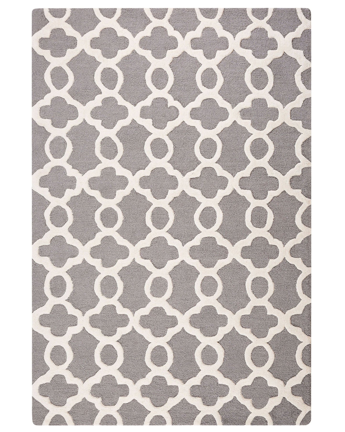 Grey Wool Rug 140 x 200cm Hand Tufted Trellis Quatrefoil