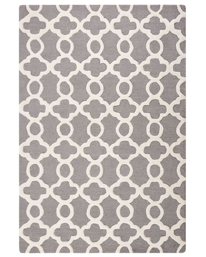 Grey Wool Rug 140 x 200cm Hand Tufted Trellis Quatrefoil