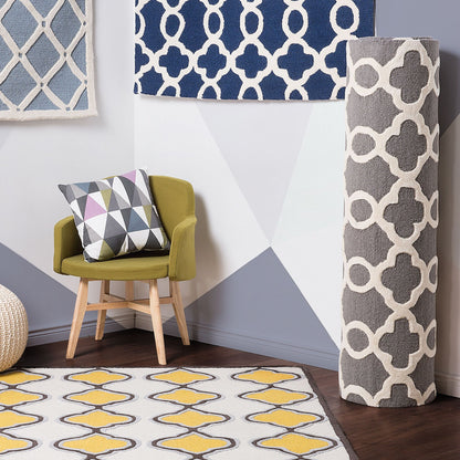 Rugs Grey Wool Hand Tufted 160 X 230cm Trellis Quatrefoil Pattern Rug Oriental Moroccan Clover