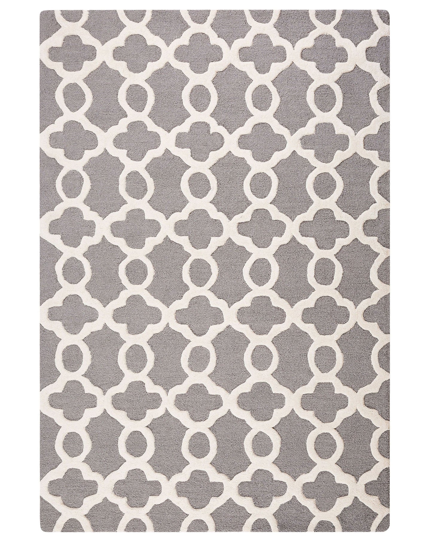 Rugs Grey Wool Hand Tufted 160 X 230cm Trellis Quatrefoil Pattern Rug Oriental Moroccan Clover
