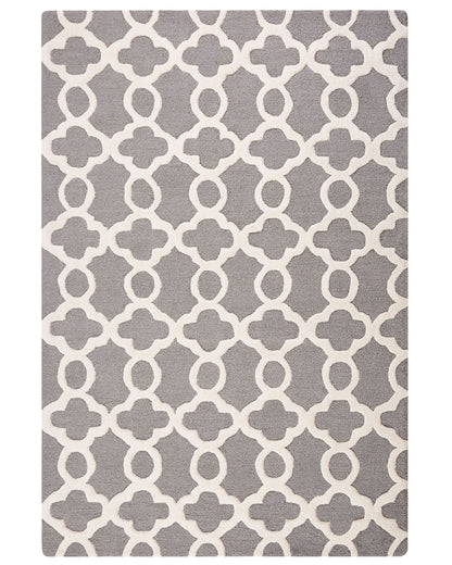 Rugs Grey Wool Hand Tufted 160 X 230cm Trellis Quatrefoil Pattern Rug Oriental Moroccan Clover