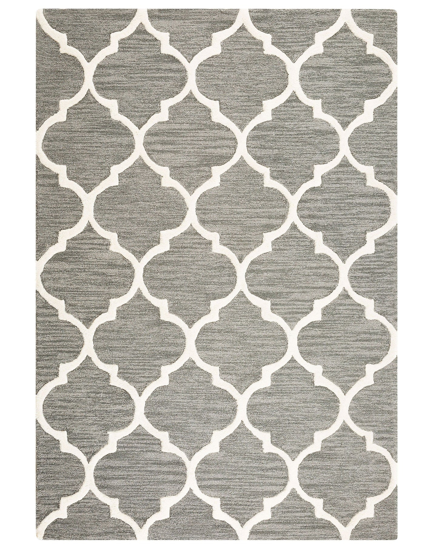 Hand Tufted Wool Grey Rug 140 x 200cm Quatrefoil Trellis