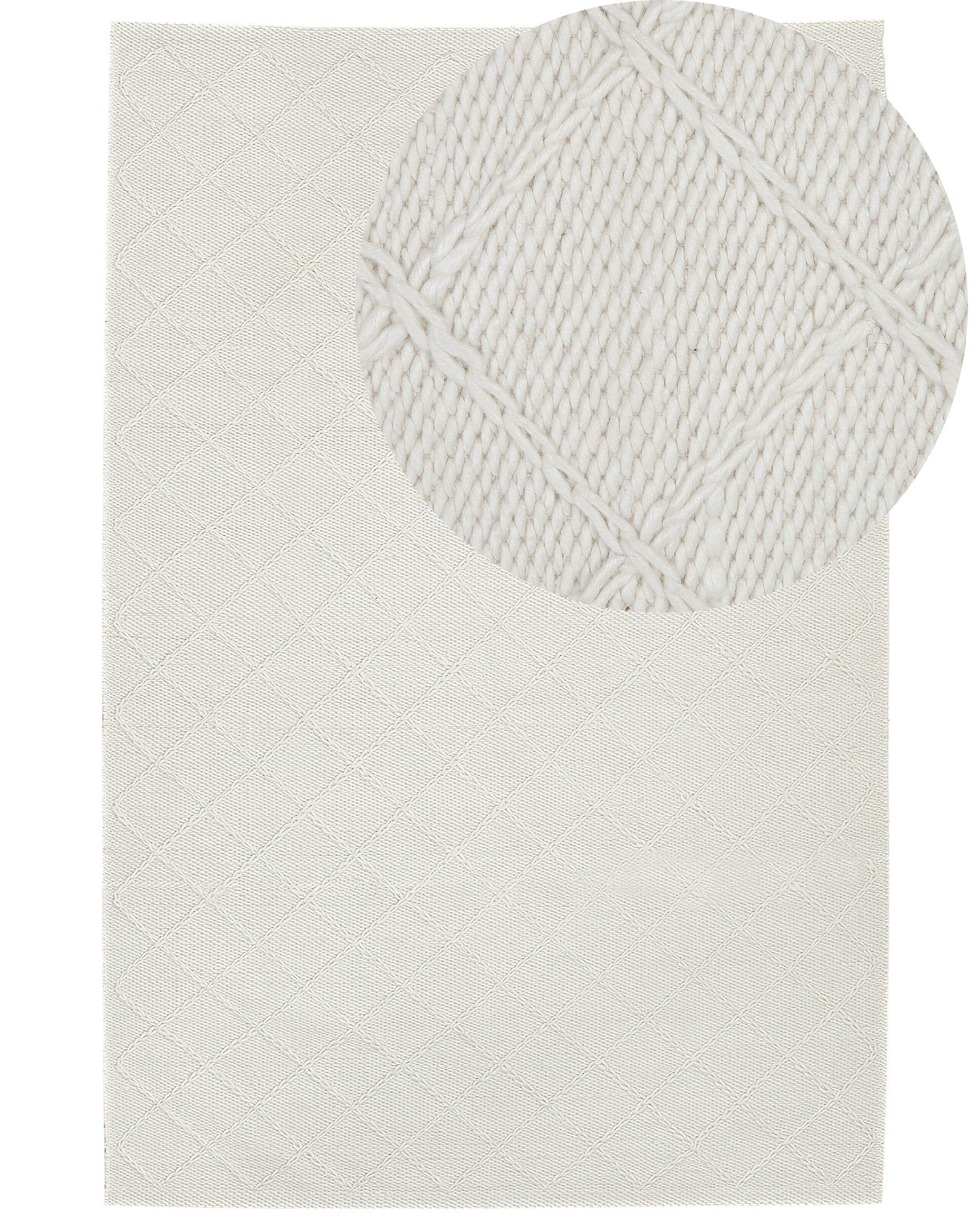 Handwoven Boho Wool Cotton Area Rug 140 x 200 Off White