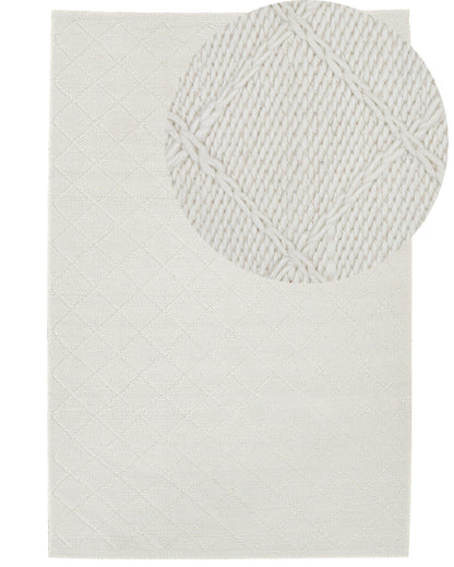 Handwoven Boho Wool Cotton Area Rug 140 x 200 Off White