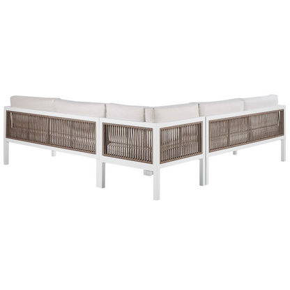 Outdoor 4 Seater Aluminium Lounge Set With Coffee Table White And Brown Cushions Modern