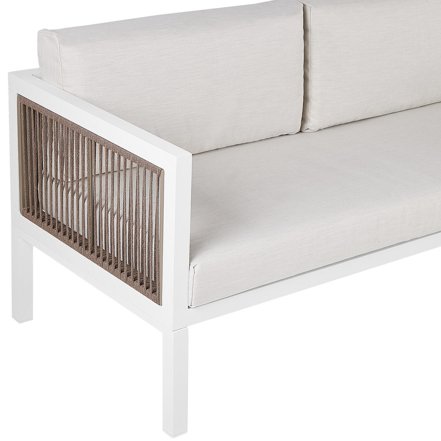 Outdoor 4 Seater Aluminium Lounge Set With Coffee Table White And Brown Cushions Modern