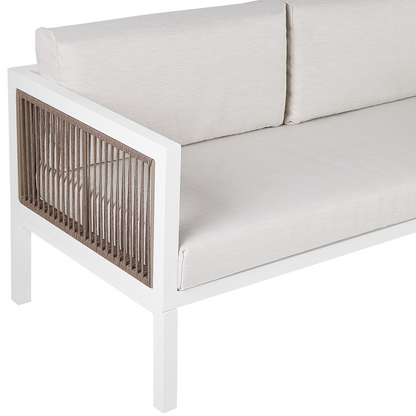 Outdoor 4 Seater Aluminium Lounge Set With Coffee Table White And Brown Cushions Modern