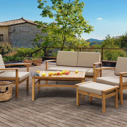 Garden Sofa Set Taupe Cushions Solid Acacia Wood 4 Seater With Table Premium Outdoor Living