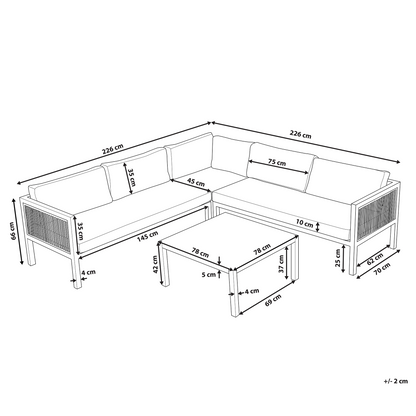Outdoor 4 Seater Aluminium Lounge Set With Coffee Table White And Brown Cushions Modern