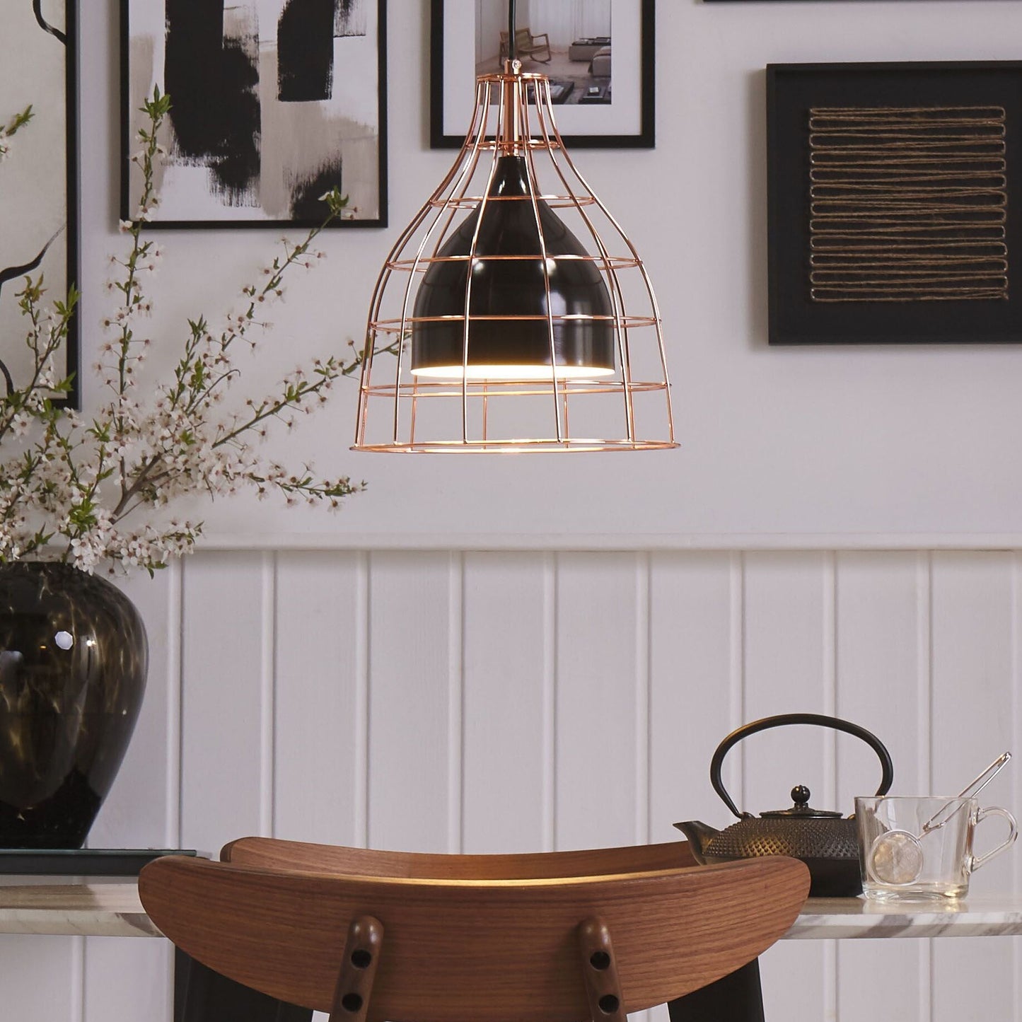 Ceiling Lamp Black 121cm Pendant Copper Cage Industrial