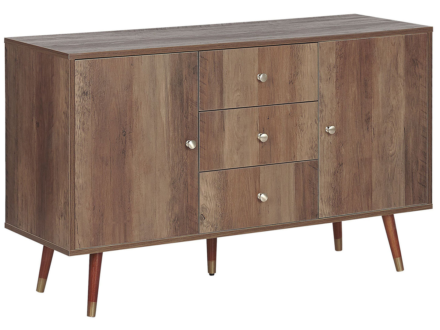 Rustic Dark Oak Sideboard 2 Door 3 Drawer Storage Cabinet With Slim Wooden Legs