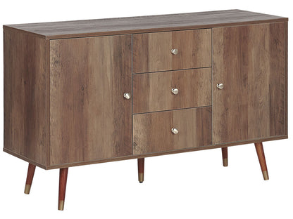Rustic Dark Oak Sideboard 2 Door 3 Drawer Storage Cabinet With Slim Wooden Legs