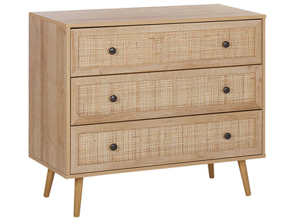 Ponca Rattan 3 Drawer Chest With Wicker Front Light Brown 90 x 79cm