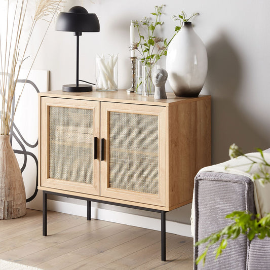 Boho 2 Door Sideboard Natural Rattan Front 72 x 80cm