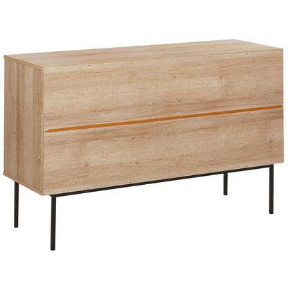 3 Door Sideboard With Natural Rattan Front 76 x 120cm Light Brown Metal Legs