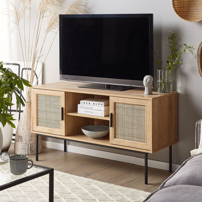2 Door TV Stand Natural Rattan Front 120 x 63cm