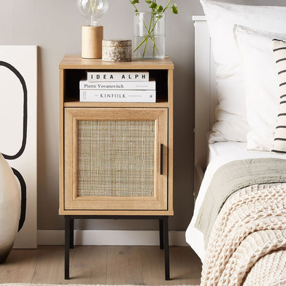 Bedside Table Rattan 40 x 40cm Boho Metal Legs