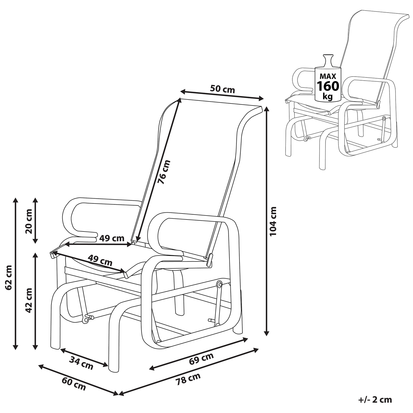 Garden Rocking Chair Brown Aluminium Frame Outdoor Rocker