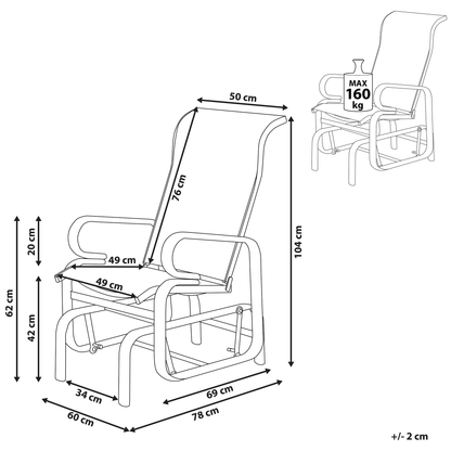 Garden Rocking Chair Brown Aluminium Frame Outdoor Rocker