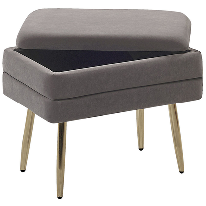 Design Grey Velvet Storage Bench With Golden Iron Legs