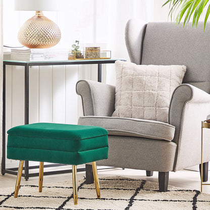 Dark Green Velvet Storage Bench With Gold Iron Legs