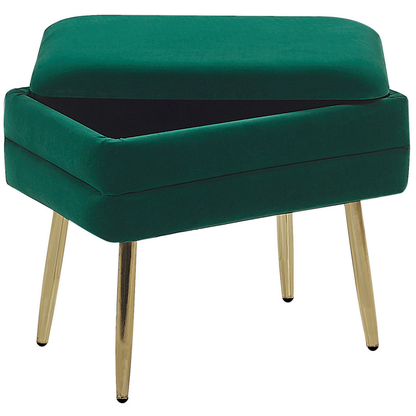 Dark Green Velvet Storage Bench With Gold Iron Legs