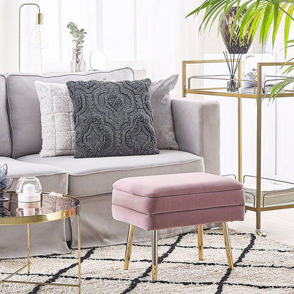 Velvet Pink Storage Bench With Gold Iron Legs