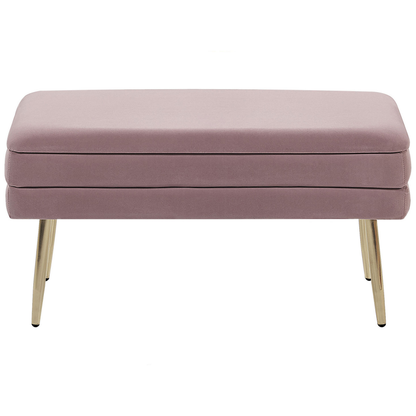 Design Pink Velvet Bedroom Storage Bench With Golden Legs