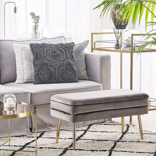 Storage Bedroom Bench Grey Velvet with Golden Legs