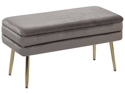 Storage Bedroom Bench Grey Velvet with Golden Legs