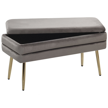 Storage Bedroom Bench Grey Velvet with Golden Legs