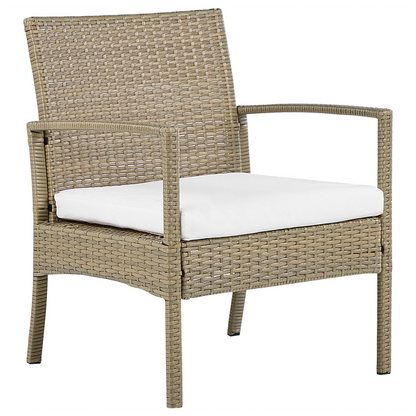 Garden 4 Seater Brown Faux Rattan Patio Set With White Cushions And Rust Resistant Steel Frame