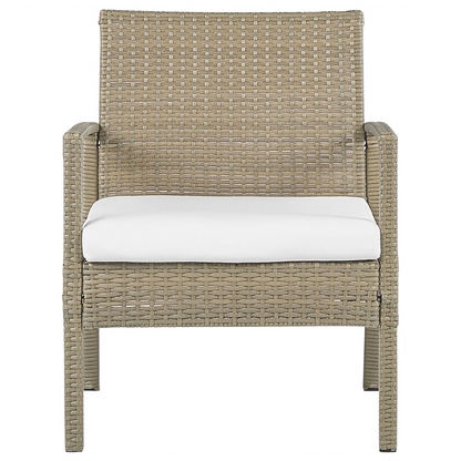 Garden 4 Seater Brown Faux Rattan Patio Set With White Cushions And Rust Resistant Steel Frame