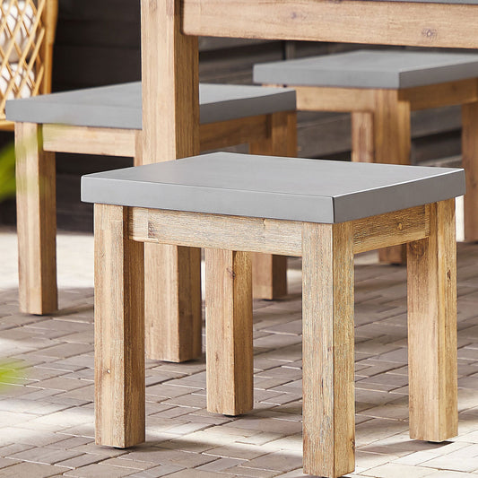Grey Fibre Cement Outdoor Garden Stool Acacia Wood