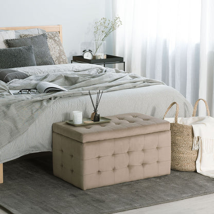 Light Brown Velvet Tufted Bedroom Storage Ottoman Bench
