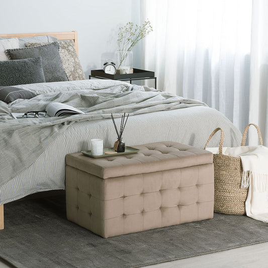 Light Brown Velvet Tufted Bedroom Storage Ottoman Bench
