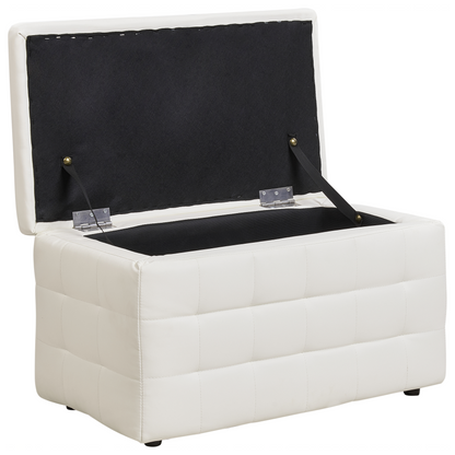 Ottoman White Faux Leather Tufted Storage Bench