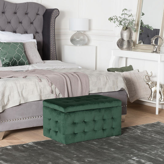 Velvetique Green Velvet Ottoman Tufted Storage Bench