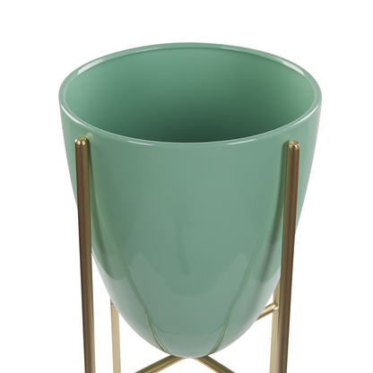 Plant Stand Green Gold Iron 16 x 16 x 31cm Indoor Outdoor