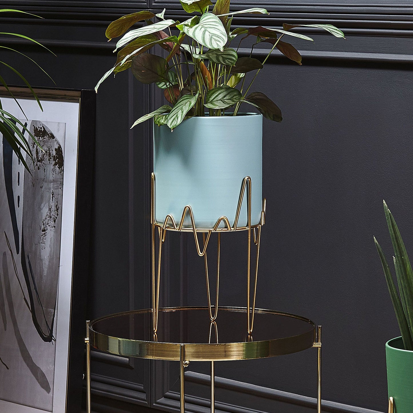 Blue Gold Iron Plant Stand 19 x 19 x 39cm Indoor Outdoor