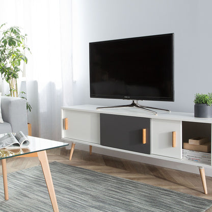 Sideboard White And Grey With Wooden Legs 3 Sliding Doors