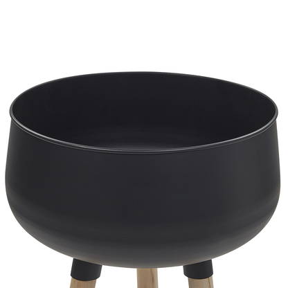 Plant Stand Black Iron Wood Legs 35 x 35 x 55cm Indoor Outdoor