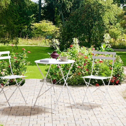 White 3 Piece Metal Folding Bistro Set Outdoor