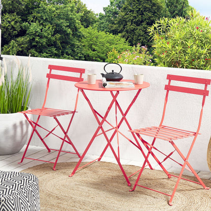 Prestige 3 Piece Red Metal Folding Bistro Set Outdoor Slatted Seat