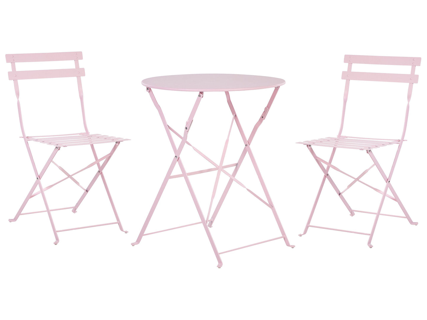 Pastel Pink 3 Piece Bistro Set Folding Metal Chairs Table
