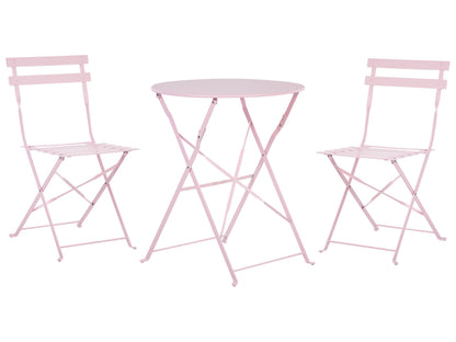 Pastel Pink 3 Piece Bistro Set Folding Metal Chairs Table