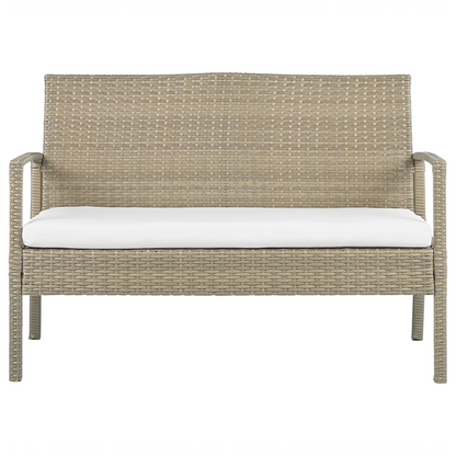 Garden 4 Seater Brown Faux Rattan Patio Set With White Cushions And Rust Resistant Steel Frame